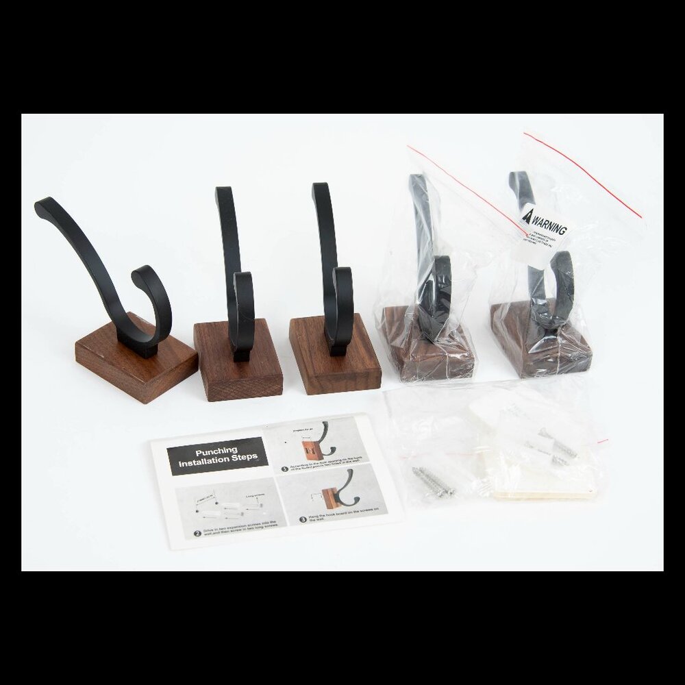 Set of 5 Large Wood and Metal Double Wall Hooks EUC